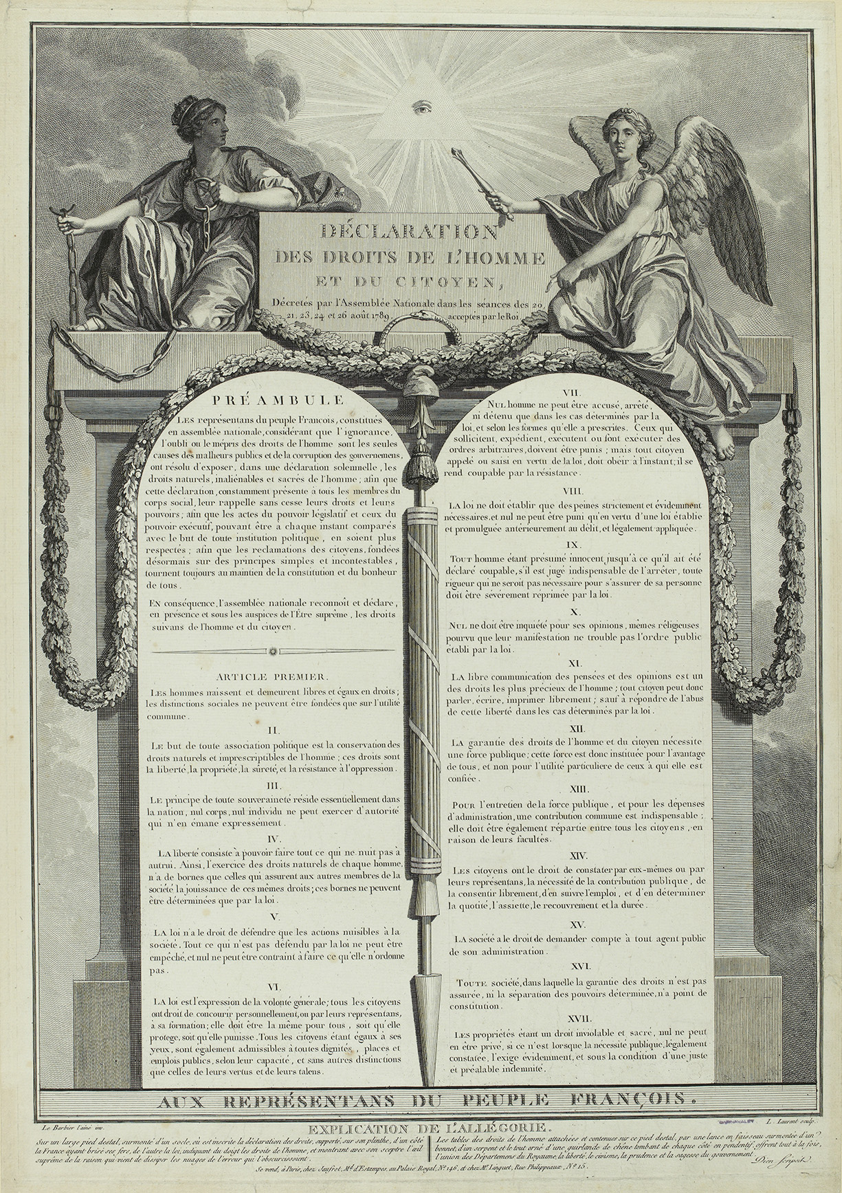 Déclaration des Droits de l'homme et du citoyen, estampe, gravure L. Laurent